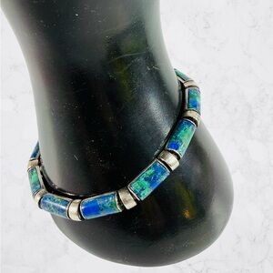 Vintage Sterling Silver 925 Navajo Azurite Malachite Bracelet 7” Southwest